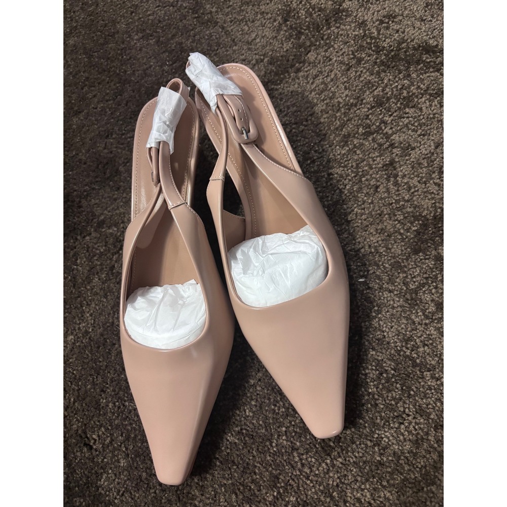 Mucccute Women Nude Slingback Heels Pointed Toe Kitten Heel Pumps Size 8 New